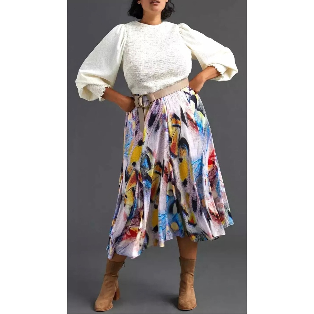 Anthropologie Multicolor Abstract Print Midi Skirt